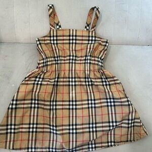 Burberry Girls Beige Tartan Dress with Black & Red Plaid